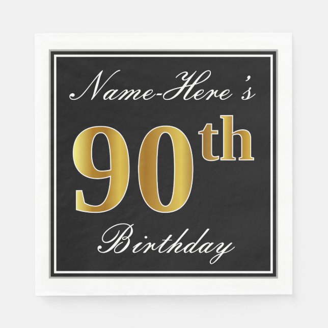 Guardanapo De Papel Elegante, Faux Dourado 90 Birthday + nome personal (Frente)