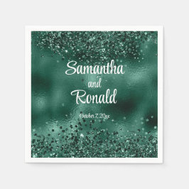 Guardanapo De Papel Elegante Faux Green Glitter e Foil Weds