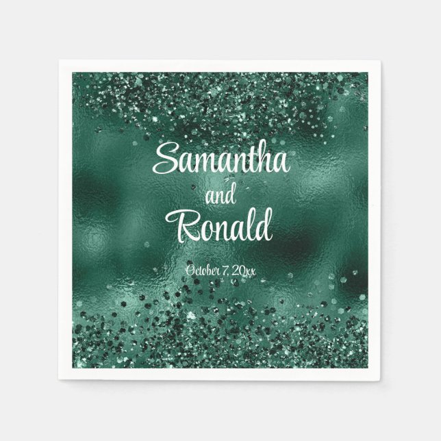 Guardanapo De Papel Elegante Faux Green Glitter e Foil Weds (Frente)