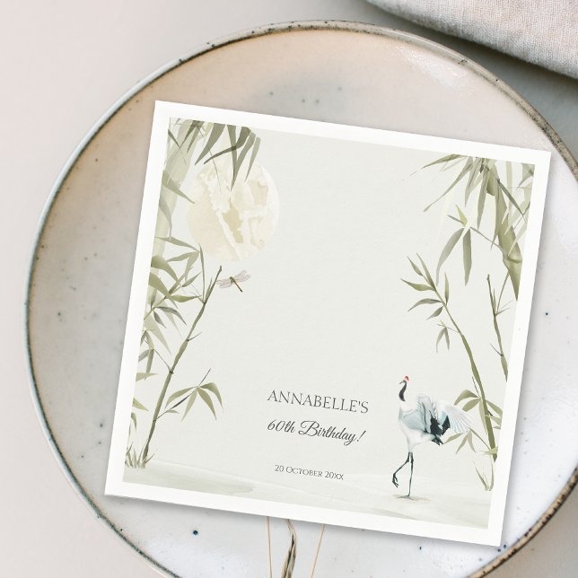 Guardanapo De Papel Elegante Festa de aniversário de guindaste de bamb (Elegant Oriental Bamboo Crane Birthday Party Napkins)