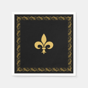 Guardanapo De Papel Elegante Fleur-de-Lis Dourada em Preto