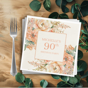Guardanapo De Papel Elegante Flor de Creme Pêssego Aniversário de 90 a