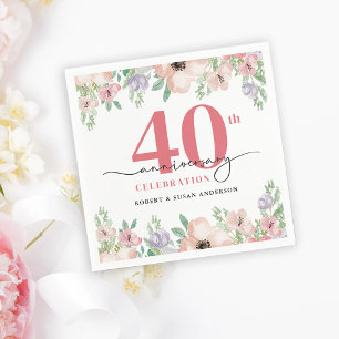 Guardanapo De Papel Elegante Floral 40º Aniversário de Casamento