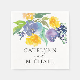 Guardanapo De Papel Elegante Floral Amarelo-Azul-marinho