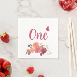 Guardanapo De Papel Elegante Floral Aquarela Um 1º Aniversário