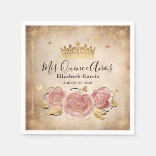 Guardanapo De Papel Elegante Floral Blush Rosa Rosa Dourada Quinceaner