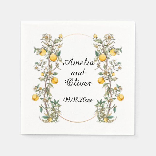 Guardanapo De Papel Elegante Floral com Lemons Wedding (Frente)