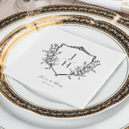 Guardanapo De Papel Elegante Floral Crest Monograma Casamento