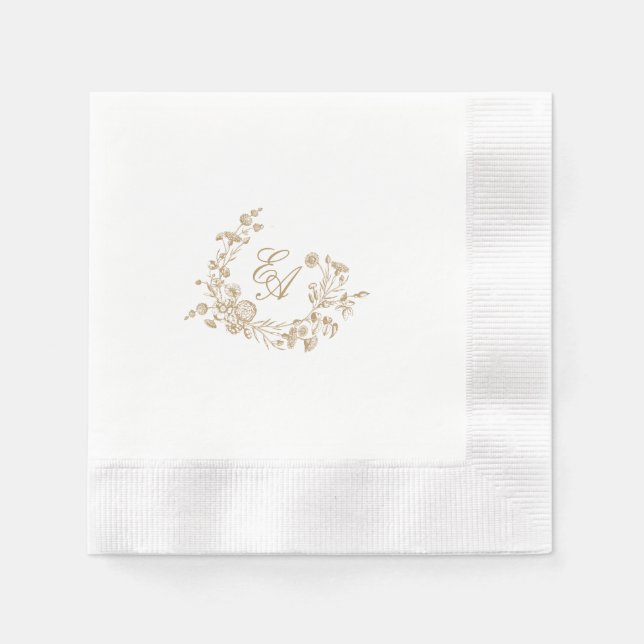 Guardanapo De Papel Elegante Floral Crest Monograma Casamento Napkin (Frente)