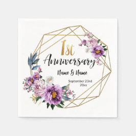 Guardanapo De Papel Elegante Floral Dourado 1º Aniversário de Casament