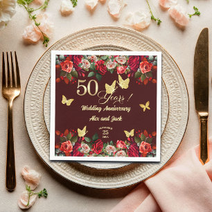 Guardanapo De Papel Elegante Floral Ouro 50º Aniversário de Casamento