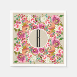 Guardanapo De Papel Elegante Floral Rústico Chic Kraft Monograma Casam
