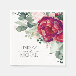 Guardanapo De Papel Elegante Floral Vermelho e Esmagador