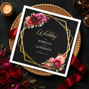 Guardanapo De Papel Elegante floral vermelho preto sombrio Casamento r