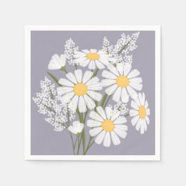 Guardanapo De Papel Elegante Floral White Daisies na Lavanda