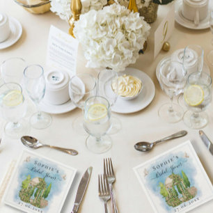 Guardanapo De Papel Elegante Flores Gazebo Chá de panela branco de pom