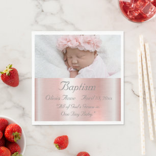 Guardanapo De Papel Elegante Foto Metálica Rosa Nome Bebê Menina Bat