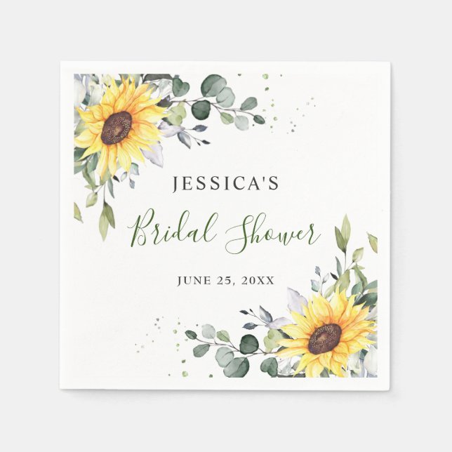 Guardanapo De Papel Elegante Girassóis Eucalyptus Chá de panela Floral (Frente)