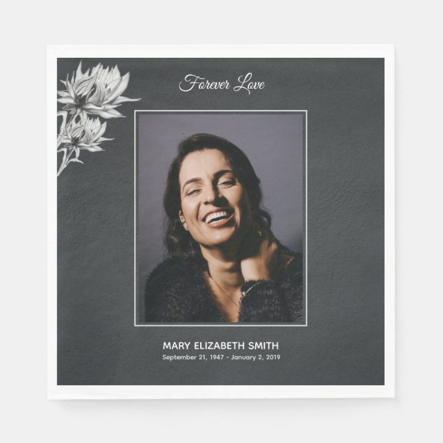 Guardanapo De Papel Elegante Girassol Black Photo Funeral Memorial (Frente)