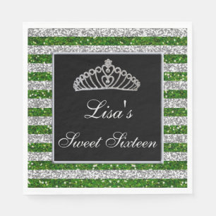 Guardanapo De Papel Elegante Glitter Verde Chic Tiara Sweet 16