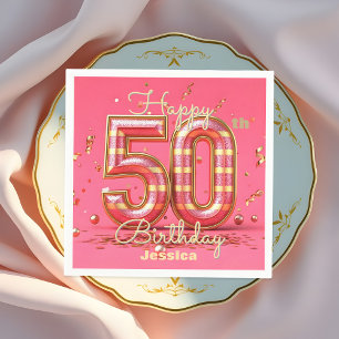 Guardanapo De Papel Elegante Glitzy Striped Pink e Dourado 50º anivers