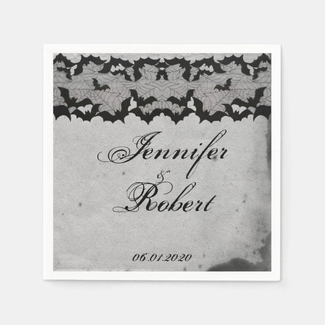 Guardanapo De Papel Elegante Gótica Bat Lace Posh Wedh Napkin (Frente)