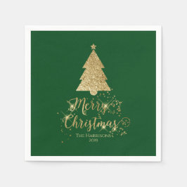 Guardanapo De Papel Elegante Green Dourado Feliz Natal Sparkle