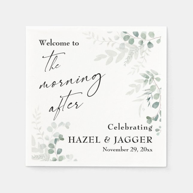 Guardanapo De Papel Elegante Greenery Bem-vindo à Manhã Após (Frente)