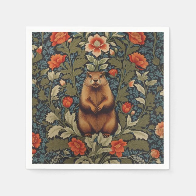 Guardanapo De Papel Elegante Groundhog William Morris Inspirado (Frente)