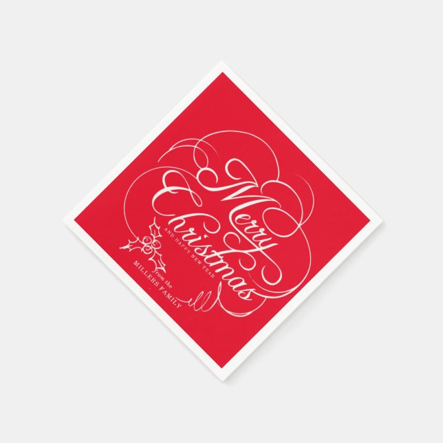 Guardanapo De Papel Elegante Holly Felry Red de Natal (Canto)