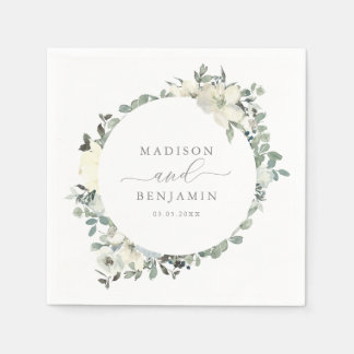 Guardanapo De Papel Elegante Ivory Sage Floral Greenering Casamento Na