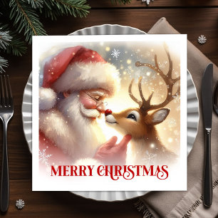 Guardanapo De Papel Elegante Jantar de Natal com Papai Noel e Rudi 