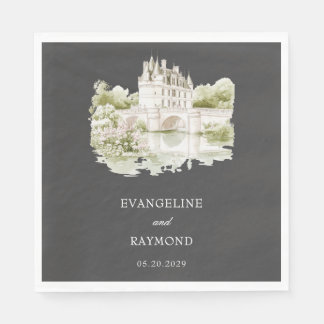 Guardanapo De Papel Elegante Jardim de Mansão em Aquarela Casamento Ci