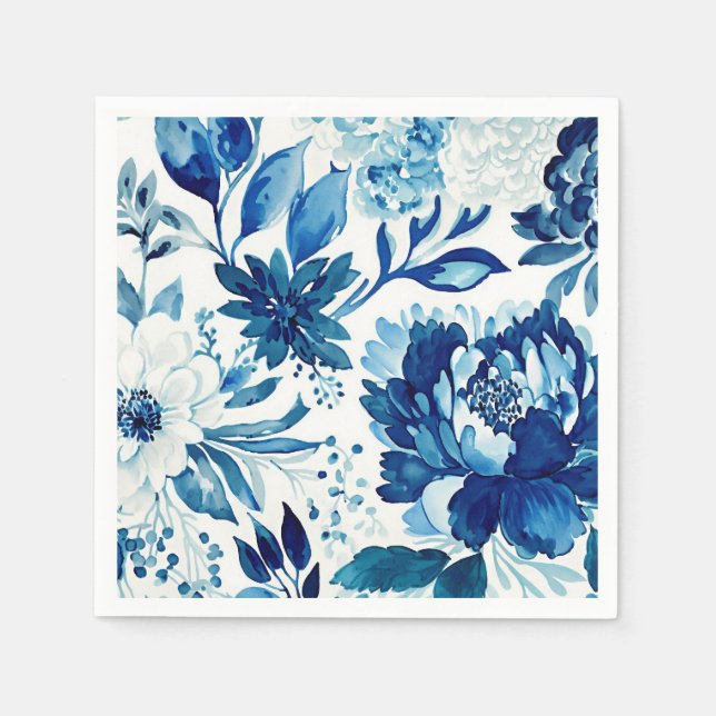 Guardanapo De Papel Elegante jardim floral azul marinho. Flores botâni (Frente)