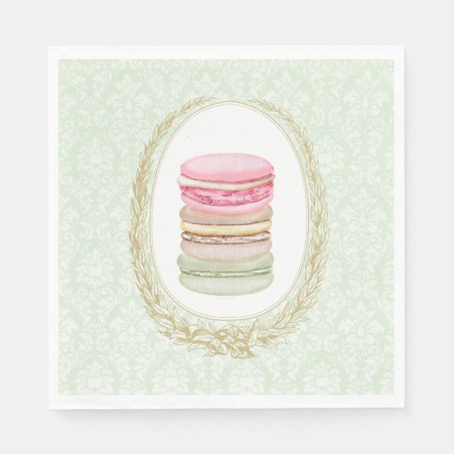 Guardanapo De Papel Elegante Laurel Wreath com Pastel Macarons (Frente)