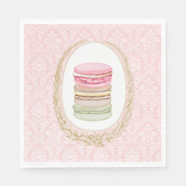 Guardanapo De Papel Elegante Laurel Wreath com Pastel Macarons (Frente)