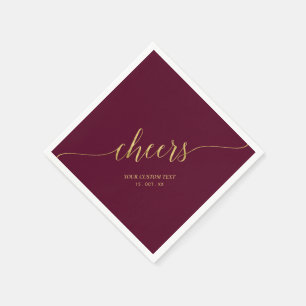 Guardanapo De Papel Elegante Letreiro Dourado e Burgundy Cheers