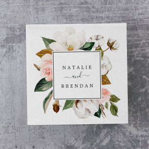 Guardanapo De Papel Elegante Magnolia Casamento branco e blush