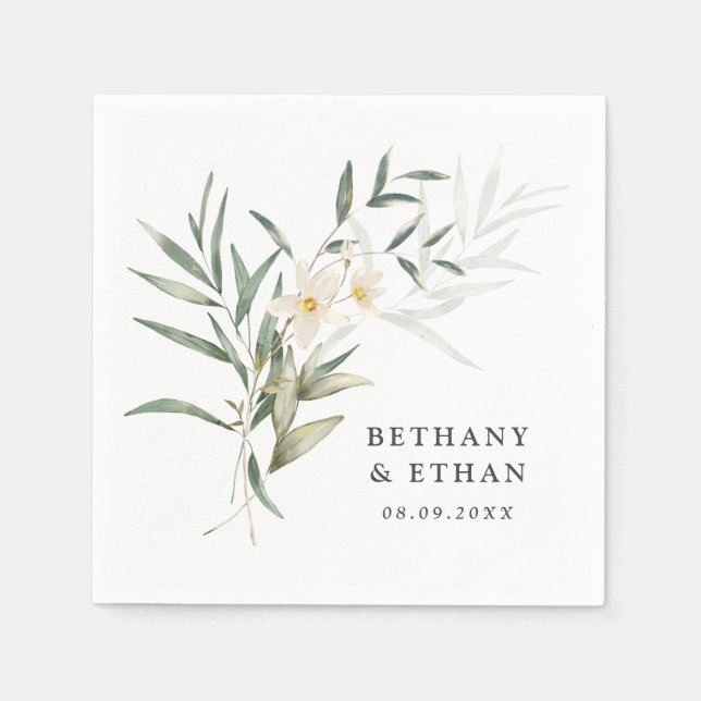 Guardanapo De Papel Elegante Magnolia Greenery Wedding Napkins (Frente)