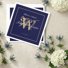 Guardanapo De Papel Elegante Marinha Casamento Branco Script & Monogra