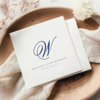 Elegante Marinho inicial Blue Birthday Napkins