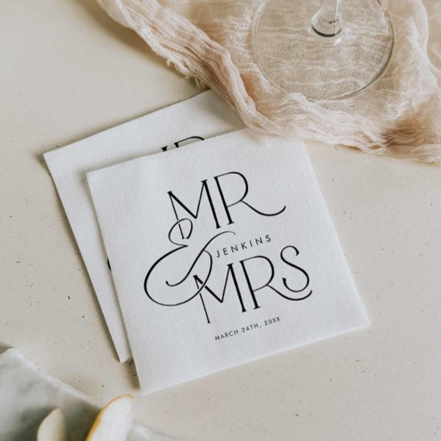 Guardanapo De Papel Elegante Minimal Sr. e Sra. Wedding (Elegant minimal Mr and Mrs Wedding Napkins)