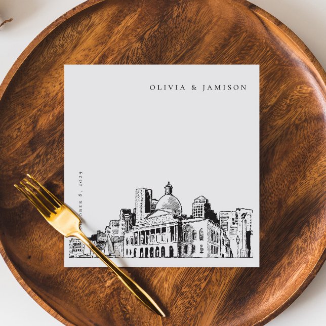Guardanapo De Papel Elegante Modern Boston Sketch New England Casament (Criador carregado)