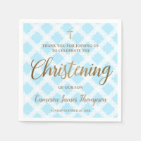 Elegante Moderno Dourado Blue Boy Christening