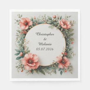 Guardanapo De Papel Elegante Moldura Floral em Aquarela