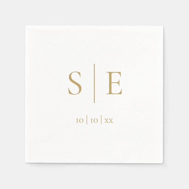 Guardanapo De Papel Elegante Monograma de Ouro Moderno Data Minimalist (Frente)