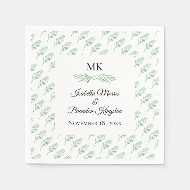 Guardanapo De Papel Elegante Monograma Greenery Wedding Napkin (Frente)