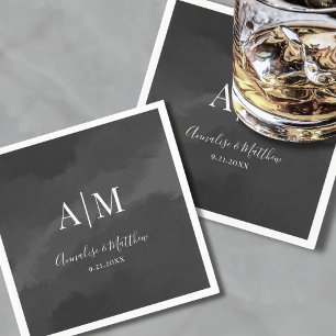 Guardanapo De Papel Elegante Monograma Preto e Branco de Casamento Min