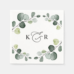 Guardanapo De Papel Elegante Monograma Verde Eucalyptus Personalizado
