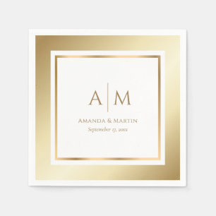 Guardanapo De Papel Elegante Monogrammed Dourado Papel de Casamento Na